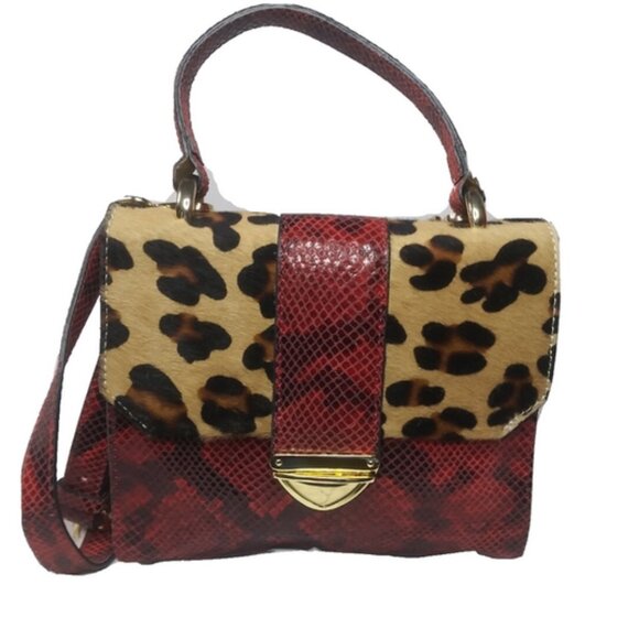 Vittoria Napoli Sinner Crossbody Bag Red Leather~Somali Python~Calf Hair SMALL - Picture 1 of 7